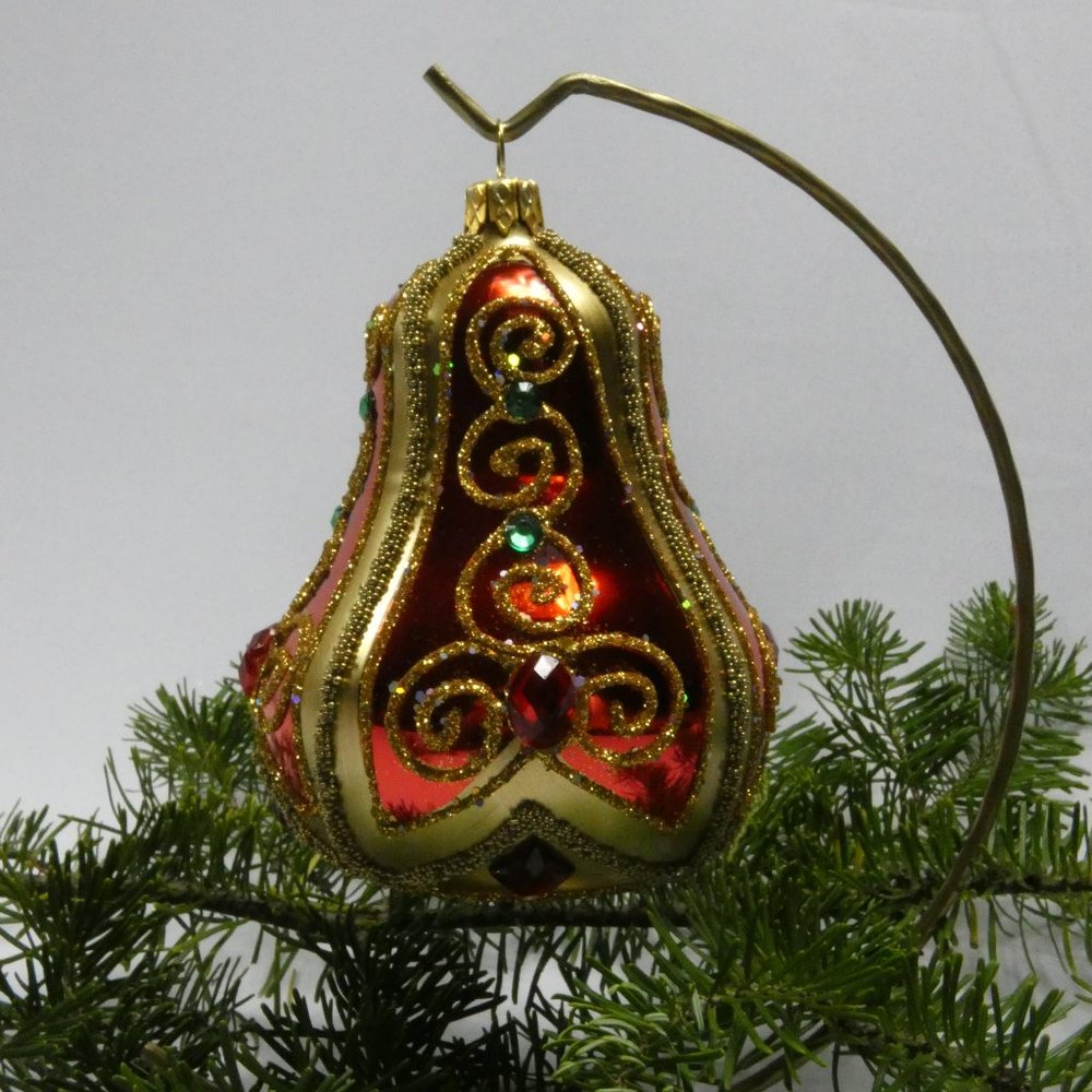 CHRISTMAS BELL Ornament RED 4-Inch Hand Made And Decorated Glass From Poland